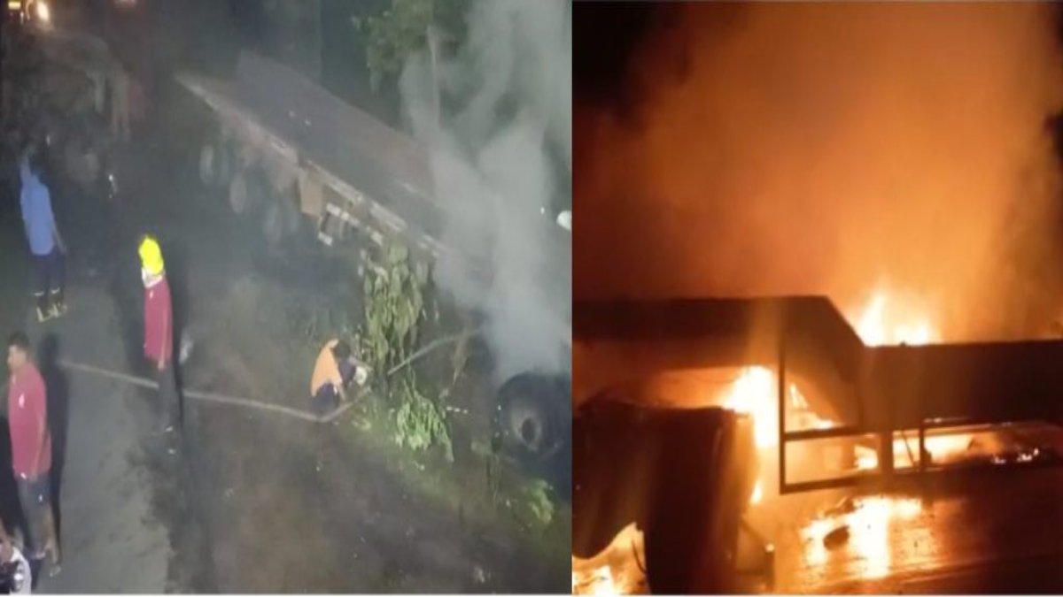 CG ACCIDENT : दो ट्रेलर में जोरदार भिड़ंत, दोनों वाहनों में लगी आग, एक ड्राइवर की मौत