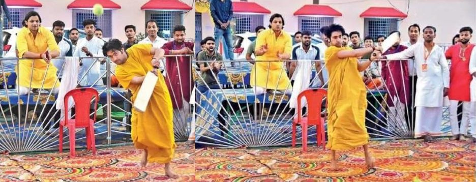 धीरेंद्र शास्त्री ने गेंदबाजों के उड़ाए छक्केः बागेश्वर धाम के बाबा की बल्लेबाजी देख सब रह गए हक्के बक्के
