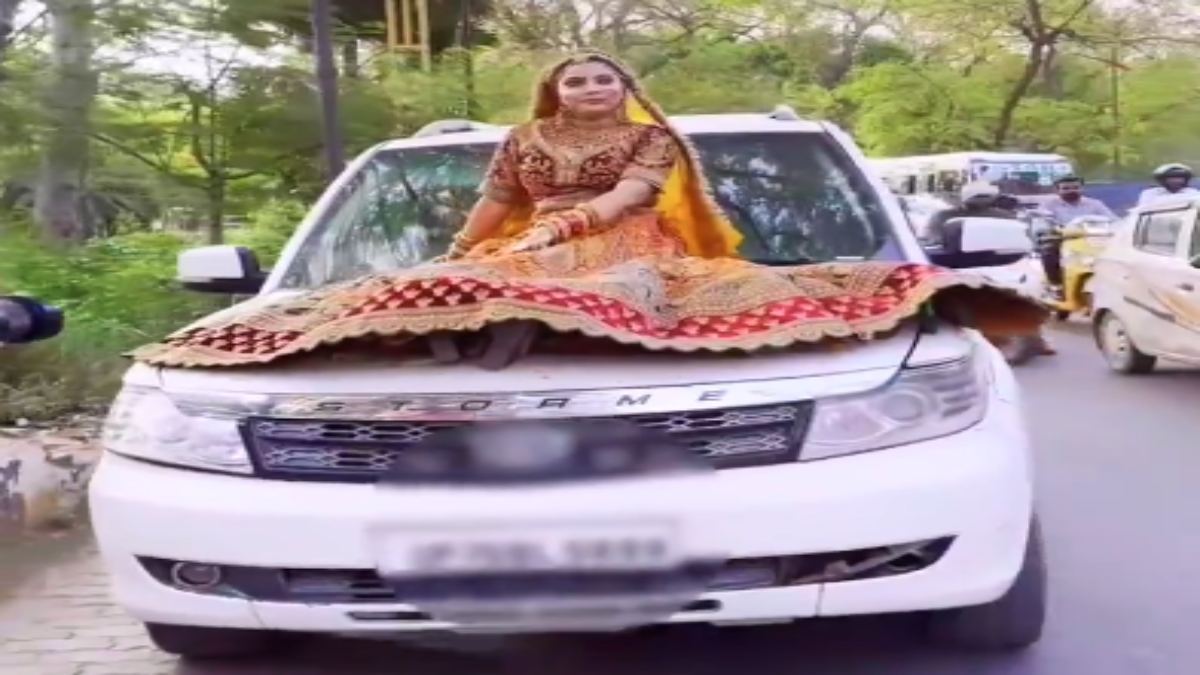 नई नवेली दुल्हन को सफारी की बोनट पर बैठकर रील बनाना पड़ा महंगा, पुलिस ने इतने हजार का काटा चालान