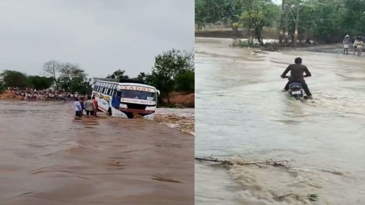 बारिश.. बाढ़.. और लापरवाही, VIDEO: टीकमगढ़ में उफनते नाले में फंसी बस, यात्रियों की सांसें अटकी,  निवाड़ी में बही बाइक