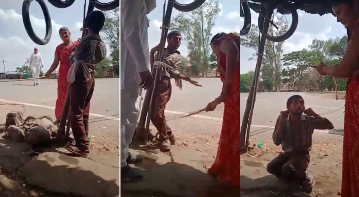 मूक-बधिर युवक की खंभे में बांधकर पिटाई, VIDEO: पीड़ित ने पुलिस को इशारों में बताई घटना, आरोपी कांग्रेस नेत्री महिला के खिलाफ केस दर्ज