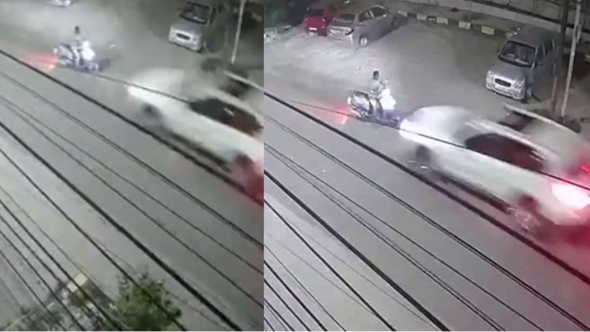 Accident : तेज रफ्तार BMW कार ने बाइक चालक को मारी टक्कर, हवे में उछला शख्‍स, देखें खौफनाक VIDEO…