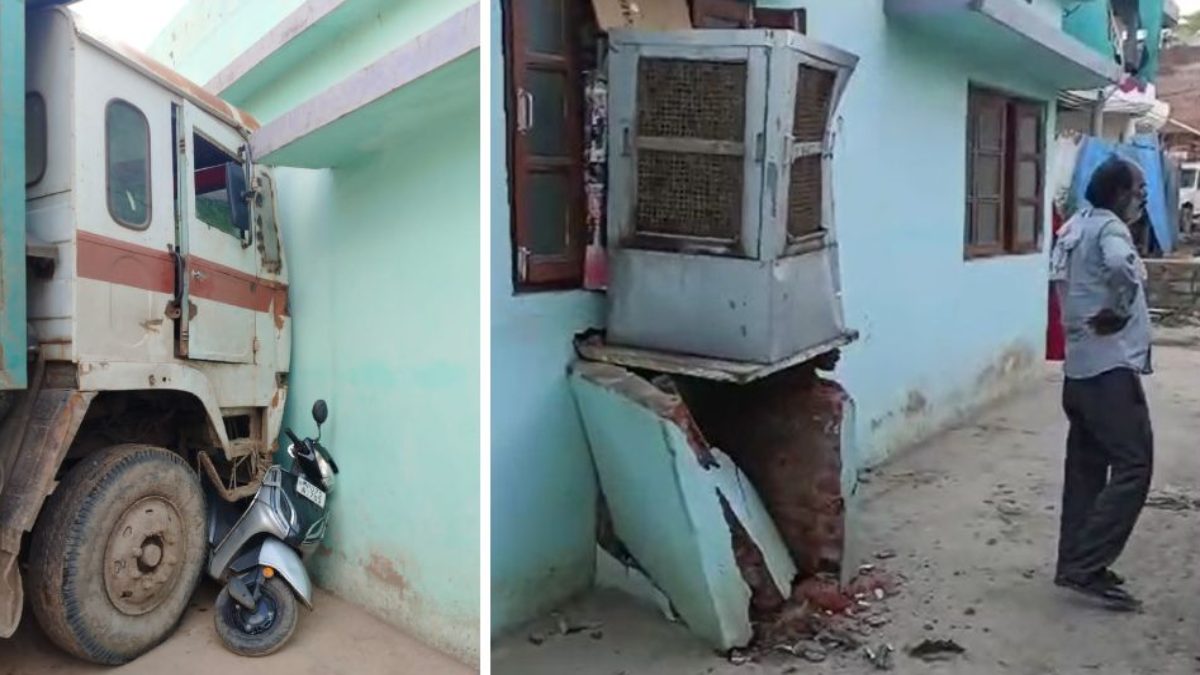 बड़ा हादसा टलाः नगर निगम का डंपर कार और मोपेड को टक्कर मारते हुए घर की दीवार पर जा टकराया