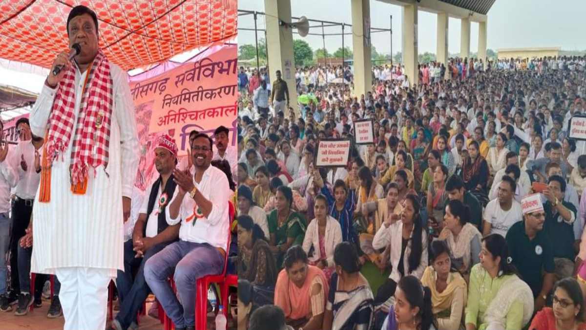 हड़ताली कर्मचारियों के लिए बड़ी खबर: नेता प्रतिपक्ष ने किया मंच से ऐलान, कहा- आंदोलनरत संविदा कर्मियों का होगा नियमितिकरण