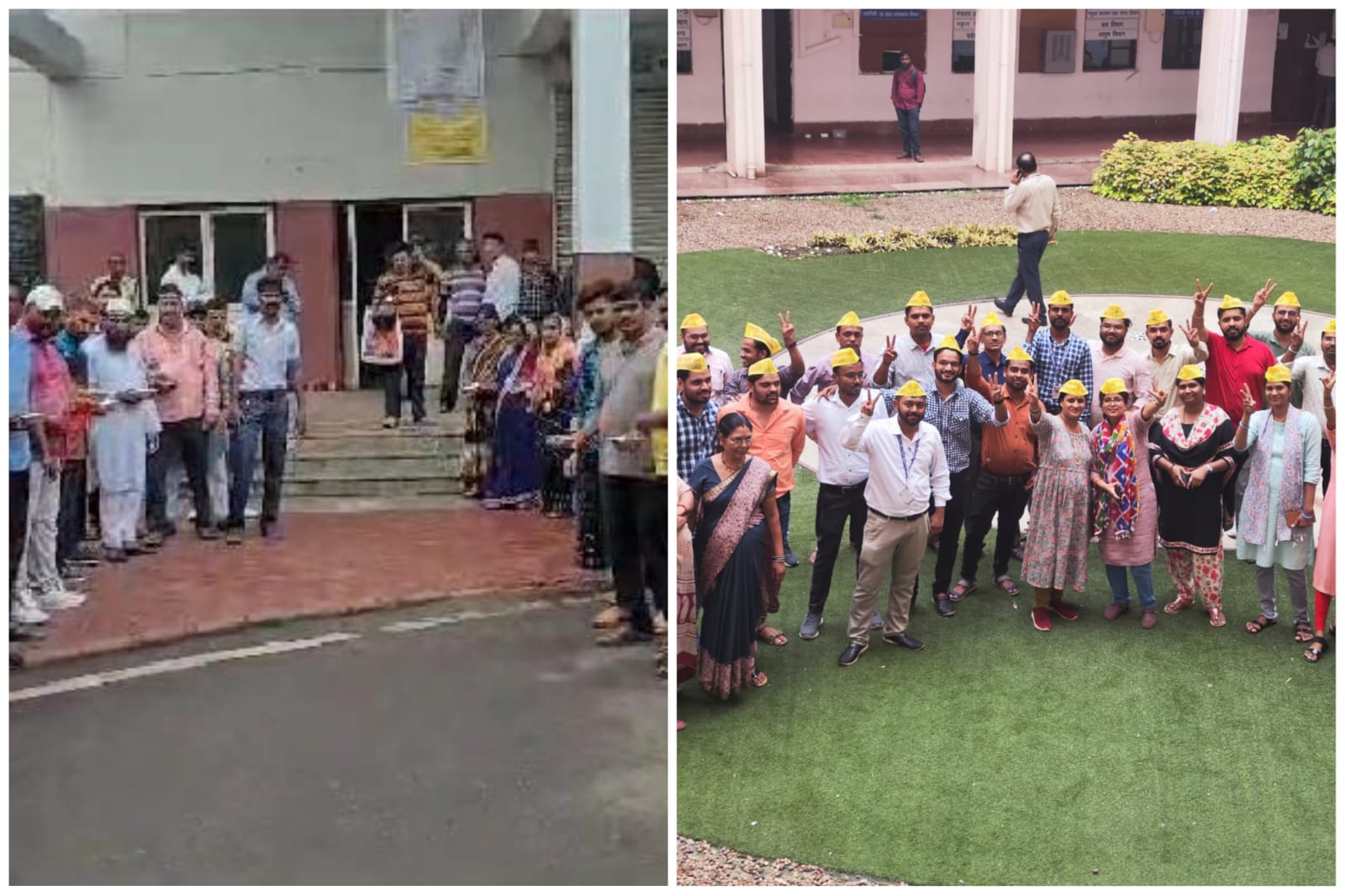 MP के मंत्रालय में कर्मचारियों का अनोखा प्रदर्शन: पुरानी पेंशन को लेकर स्लोगन लिखी टोपी पहनकर जताया विरोध, इधर सफाई कर्मचारियों ने मांगी भीख