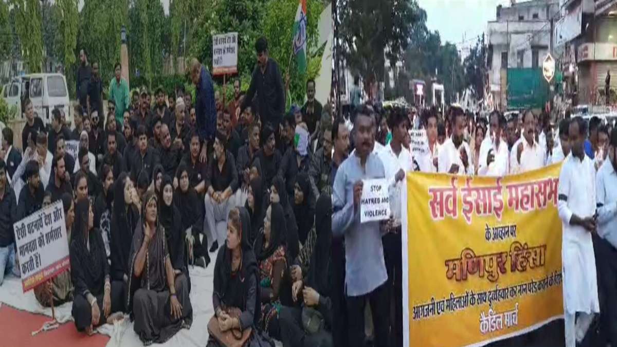 मणिपुर हिंसा: भोपाल में गांधी प्रतिमा पर काले कपड़े पहनकर कांग्रेस ने किया प्रदर्शन, जबलपुर में निकाला कैंडल मार्च, इंदौर में NSUI ने DAVV कैंपस में जताया विरोध