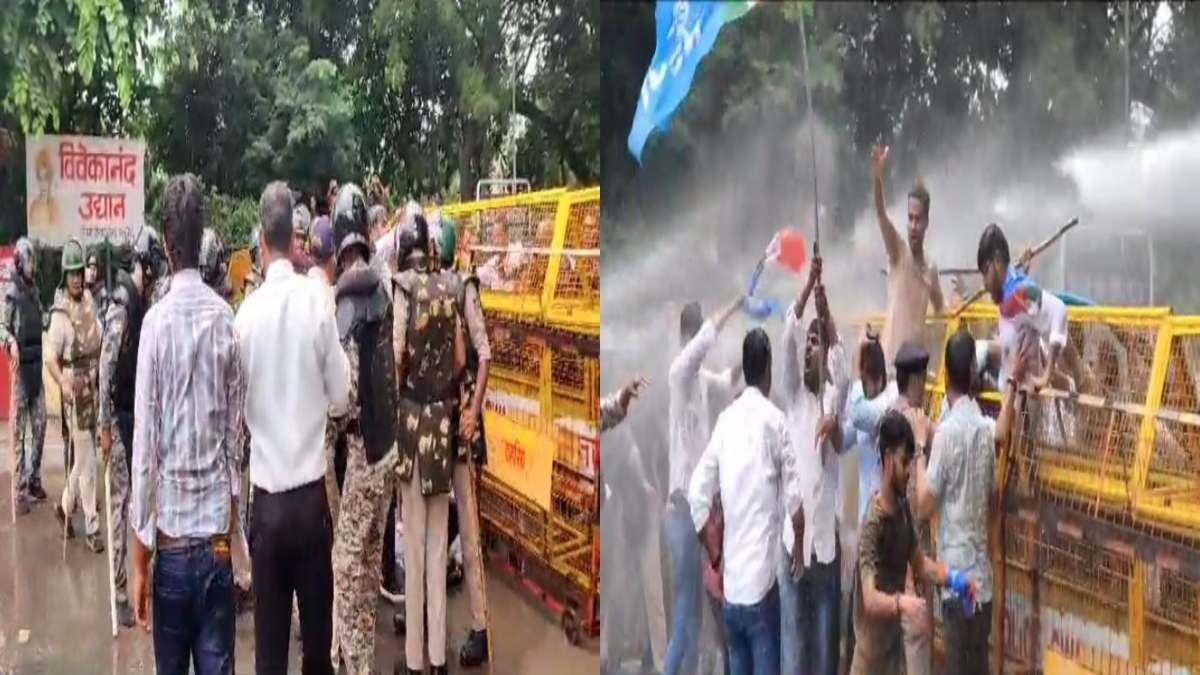 NSUI ने जीवाजी यूनिवर्सिटी का किया घेराव: कुलपति के विरोध में छात्र नेताओं का प्रदर्शन, हालात पर काबू पाने पुलिस ने वॉटर कैनन का लिया सहारा