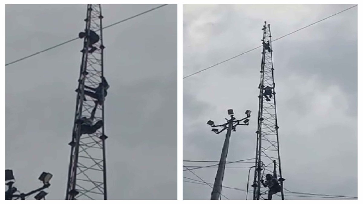 मोबाइल टावर पर चढ़ा युवकः पब्लिक से नए मोबाइल की कर रहा डिमांड, नीचे उतारने में पुलिस के छूटे पसीने