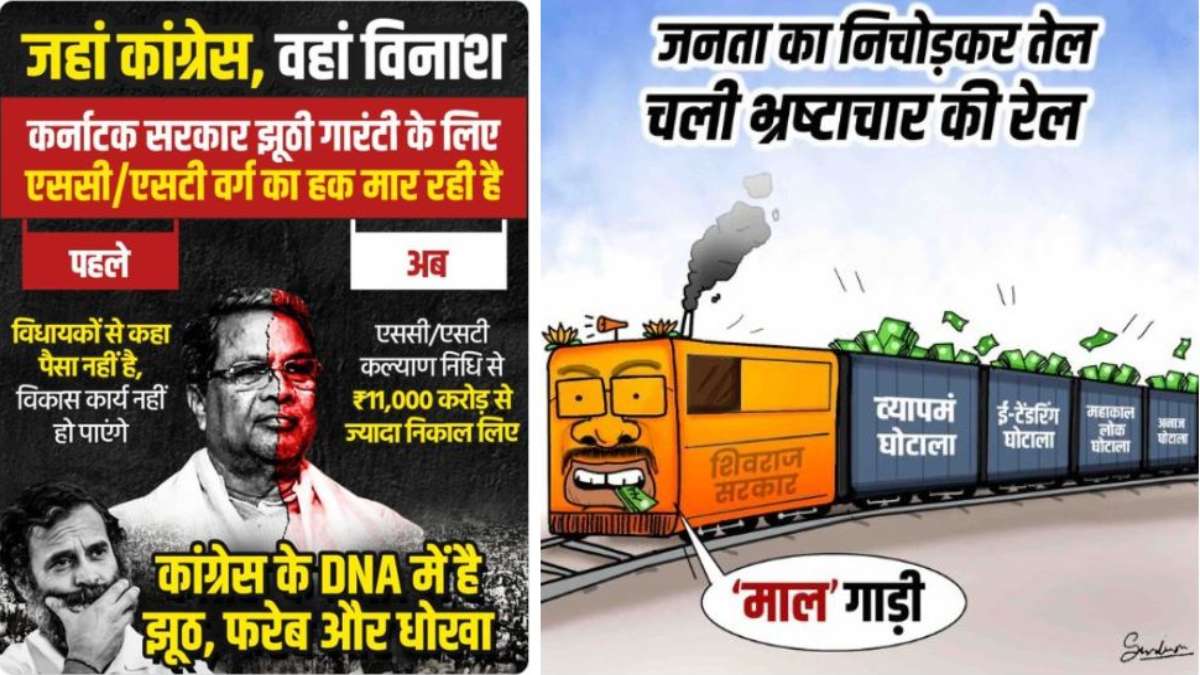 MP में ट्विटर वारः बीजेपी का ट्वीट- कांग्रेस के DNA में है झूठ, फरेब और धोखा, कांग्रेस का ट्वीट- भ्रष्टाचार की चल रही रेल, जनता का निकल रहा तेल