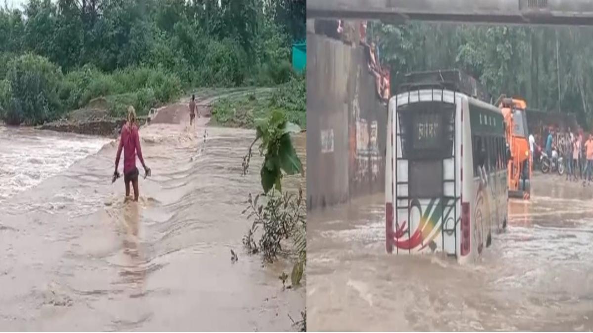VIDEO: कटनी में जन जोखिम में डालकर पुल पार कर रहे लोग, शहडोल में नाले में यात्री बस फंसी