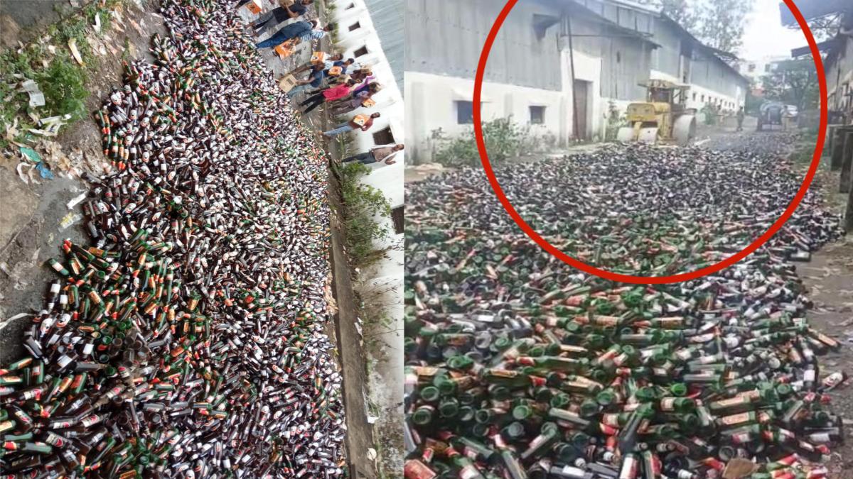 VIDEO: 1.30 करोड़ की बीयर पर चला रोड रोलर, आबकारी विभाग ने किया नष्ट