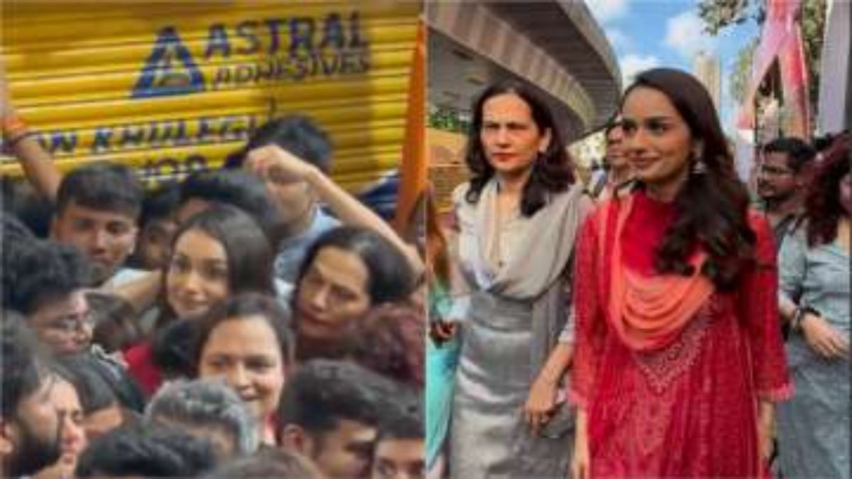 भीड़ में परेशान हुईं Manushi Chhillar, नहीं हुए लाल बाग के राजा के दर्शन …