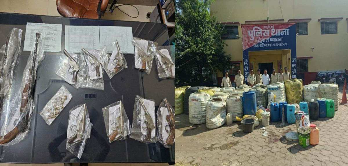 MP News: राजगढ में लाखों की अवैध शराब नष्ट, मुरैना में देशी कट्टा और जिंदा कारतूस के साथ 2 तस्कर गिरफ्तार, इधर 40 वाहन चालकों पर की चालानी कार्रवाई