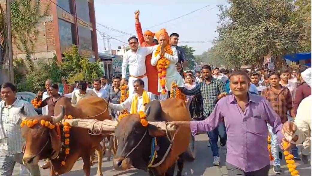 नेताओं के अजब-गजब रंगः कोई बैलगाड़ी पर तो कोई सब्जियों की माला पहनकर नामांकन भरने पहुंचे