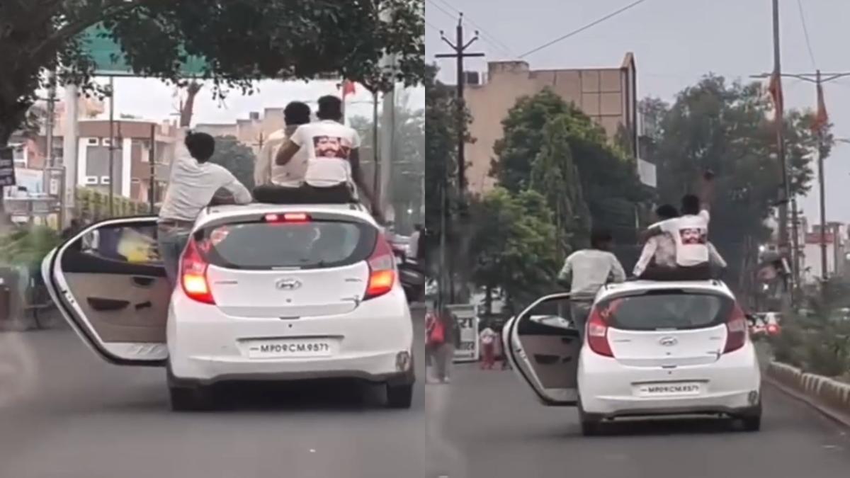 बीच सड़क पर कार में स्टंटबाजी: हुड़दंगियों में नहीं दिख रहा पुलिस का खौफ, गाड़ी का दरवाजा खोल कर टशन दिखाने का वीडियो वायरल