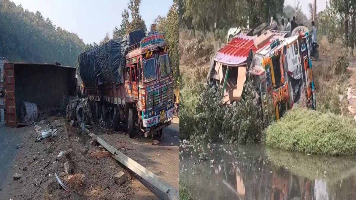 MP Road Accident: नेशनल हाइवे पर दो ट्रकों में टक्कर, केबिन में फंसा चालक, इधर तरबूज से भरा वाहन पलटा, कोई जनहानि नहीं
