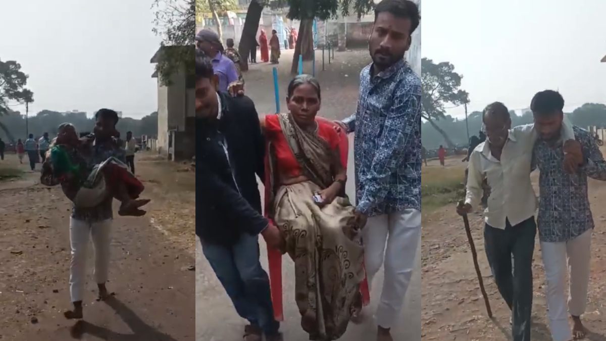 मतदान केंद्रों में अव्यवस्था : व्हील चेयर नहीं होने से परेशान हुए दिव्यांग और बुजुर्ग, गोद पर लेकर परिजन पहुंचे केंद्र