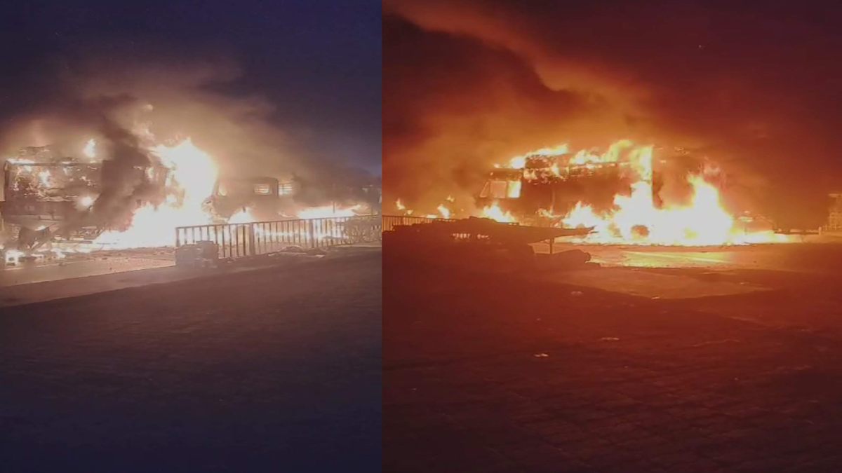 दो ट्रकों में भिंड़त के बाद लगी आग, चपेट में आए ट्रक और कार, ड्राइवर की दर्दनाक मौत