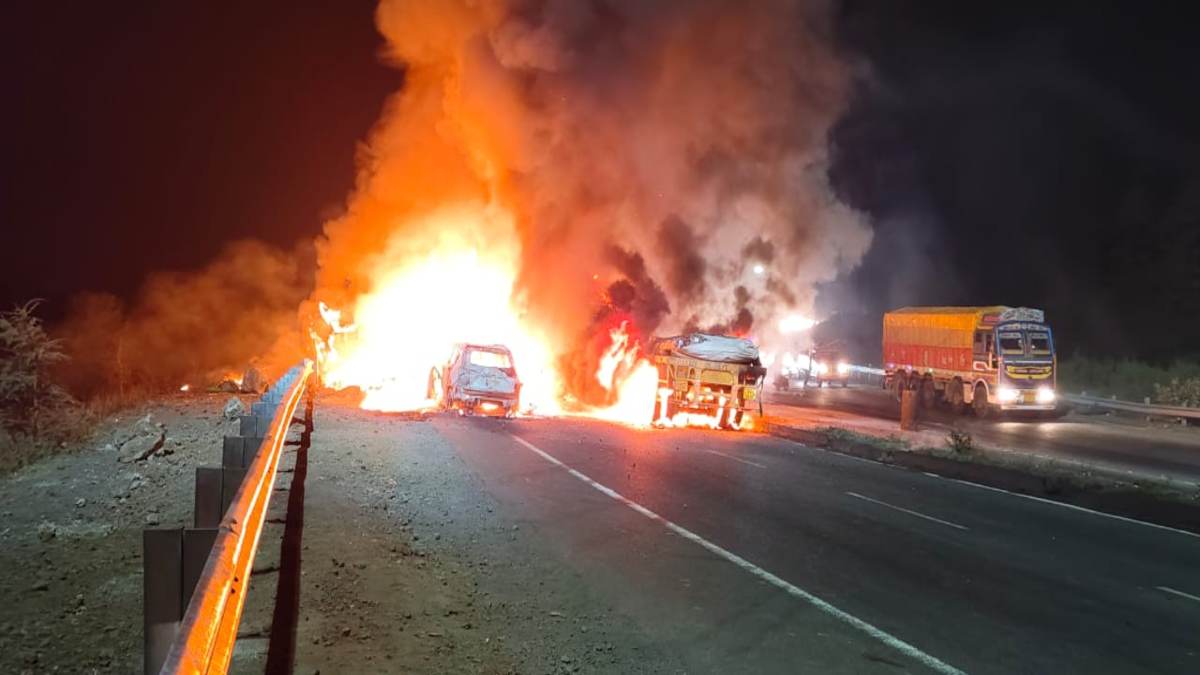 3 लोग जिंदा जले: घाट चढ़ रहे ट्रॉले का ब्रेक फेल, कार और अन्य वाहनों को लिया चपेट में, भीषण आग लगने से तीन की मौत