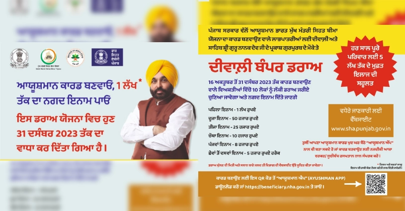 पंजाब : आयुष्मान कार्ड बम्पर ड्रा की तारिख बढ़ी, 1 लाख रुपए तक का पुरस्कार जीतने का मौका