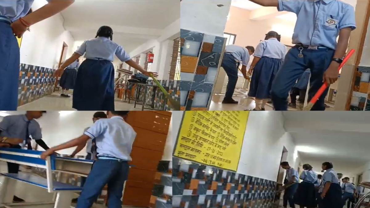 नौनिहालों के भविष्य के साथ खिलवाड़ : कॉपी-किताब की जगह छात्रों के हाथ में थमाया गया झाड़ू-पोछा, देखें VIDEO …