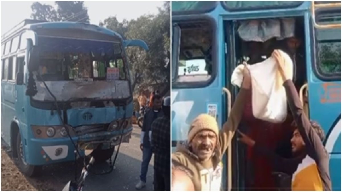 सवारी बिठाने के चक्कर में हादसा: चलती बस के पीछे घुसी दूसरी बस, दर्जनभर यात्री घायल  
