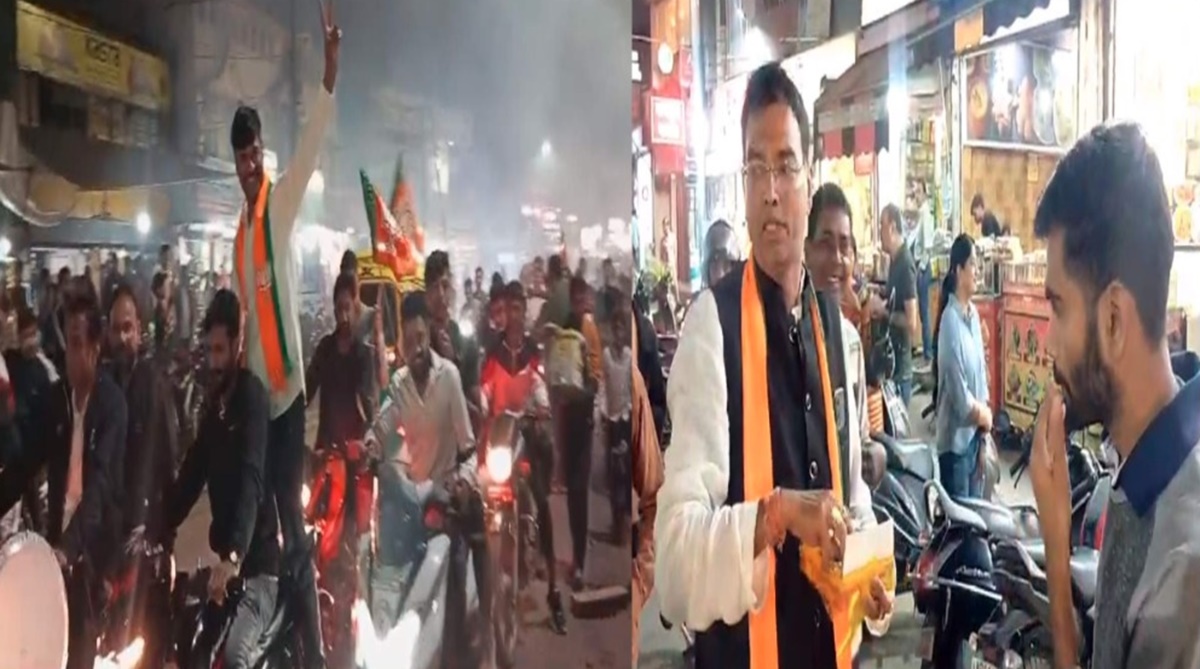 इंदौर में बीजेपी की जीत का जश्न: कार्यकर्ताओं में उत्साह का माहौल, आतिशबाजी के साथ बांटी मिठाईयां