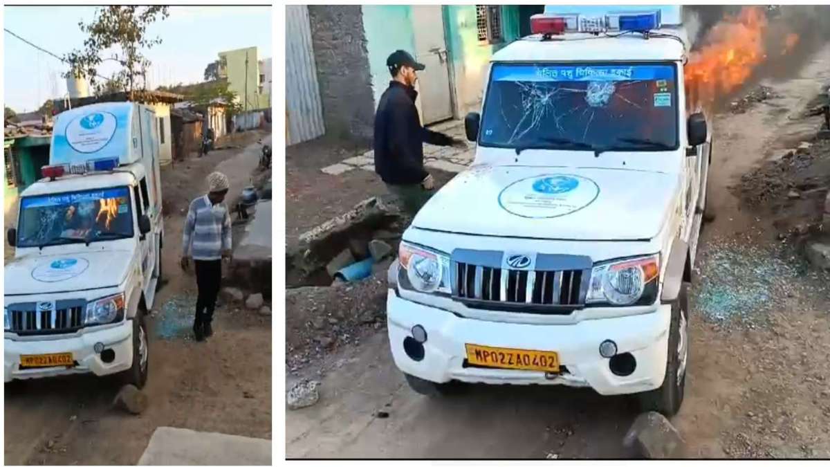 सिरफिरे युवक का तमाशा: पहले एंबुलेंस पर बरसाए पत्थर, फिर लगाई आग, ये रही वजह