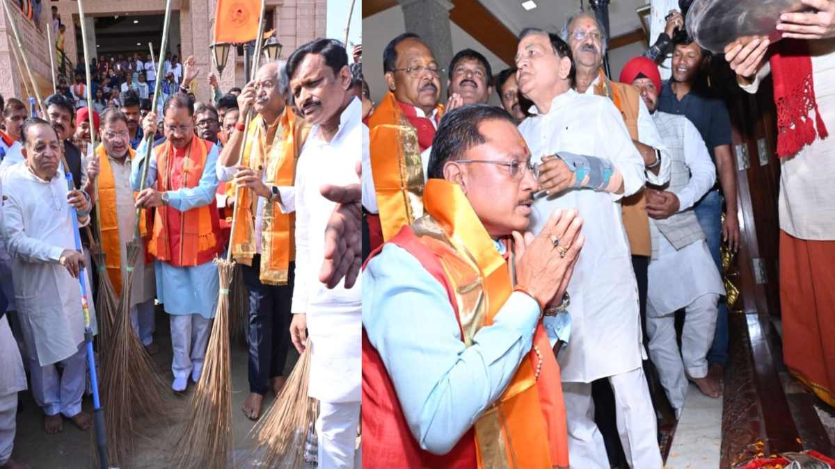 मुख्यमंत्री विष्णुदेव साय ने श्री राम मंदिर में की साफ सफाई, सांसद सुनील सोनी और मंत्रियों ने भी लगाया झाड़ू-पोछा