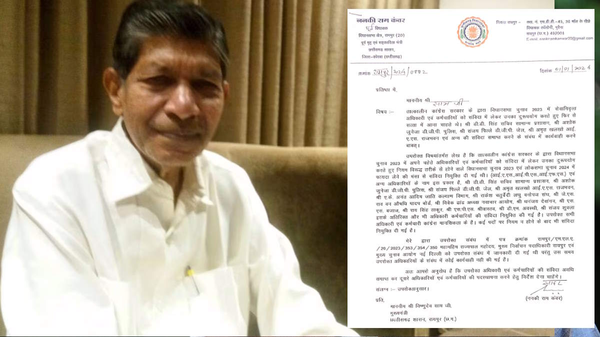 पूर्व गृह मंत्री ननकीराम कंवर ने संविदा में कार्यरत अधिकारियों के खिलाफ खोला मोर्चा, सीएम साय को पत्र लिखकर रखी यह मांग