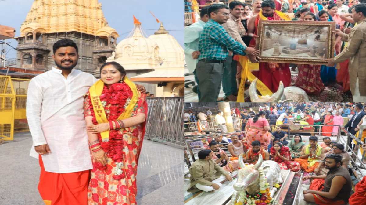 महाकाल के दरबार पहुंचे CM मोहन के बेटे-बहू: वैभव ने पत्नी संग किए दर्शन, नंदीहाल में बैठकर की पूजा अर्चना