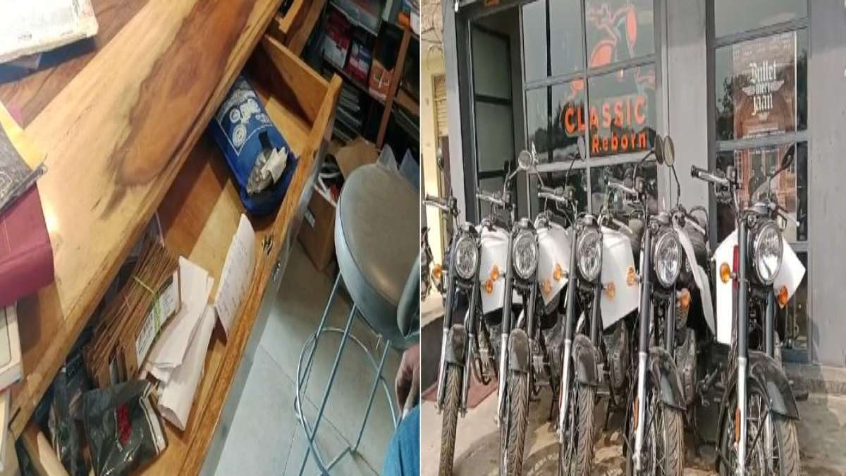 बुलेट शोरूम में चोरी, 5 लाख कैश के साथ CCTV कैमरे का DVR भी ले गए