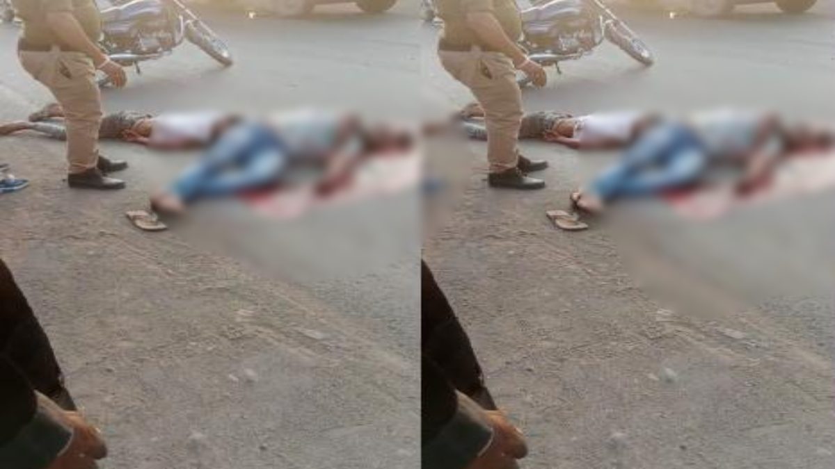 खून से लाल हुई सड़क: कंटेनर की टक्कर से बाइक सवार की दर्दनाक मौत, दूसरा अस्पताल में भर्ती