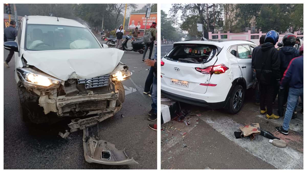 तेज रफ्तार का कहर: दो कार आपस में भिड़ीं, एयरबैग खुलने से बची चालकों की जान