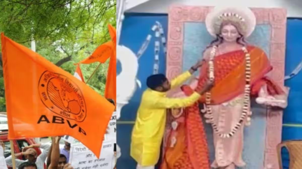 बसंत पंचमी पर कॉलेज में बिना साड़ी वाली देवी सरस्वती की मूर्ति पर बवाल