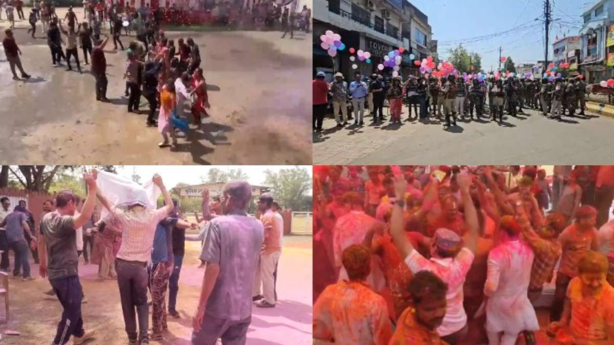 पुलिस की होली: अधिकारी कर्मचारियों ने जमकर खेली होली, फाग के धुन पर थिरके पुलिस जवान