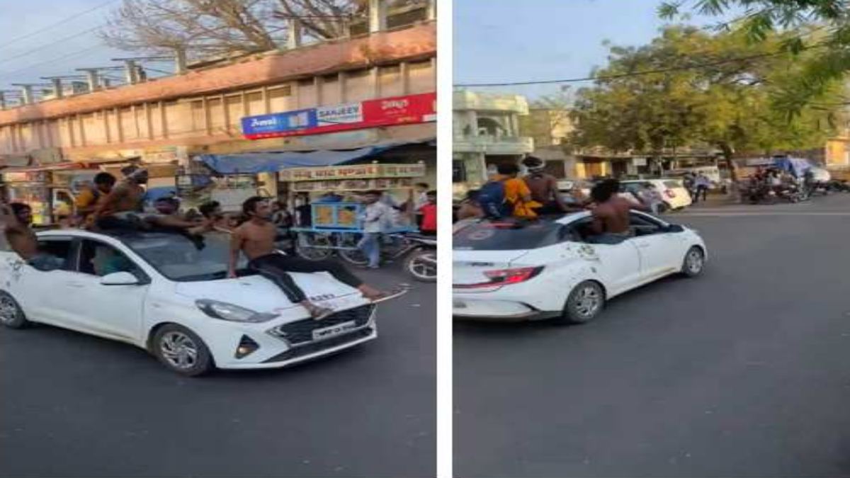 चलती कार की छत और खिड़की पर बैठे युवक: हुड़दंग मचाने को वीडियो वायरल, SP ने लिया संज्ञान