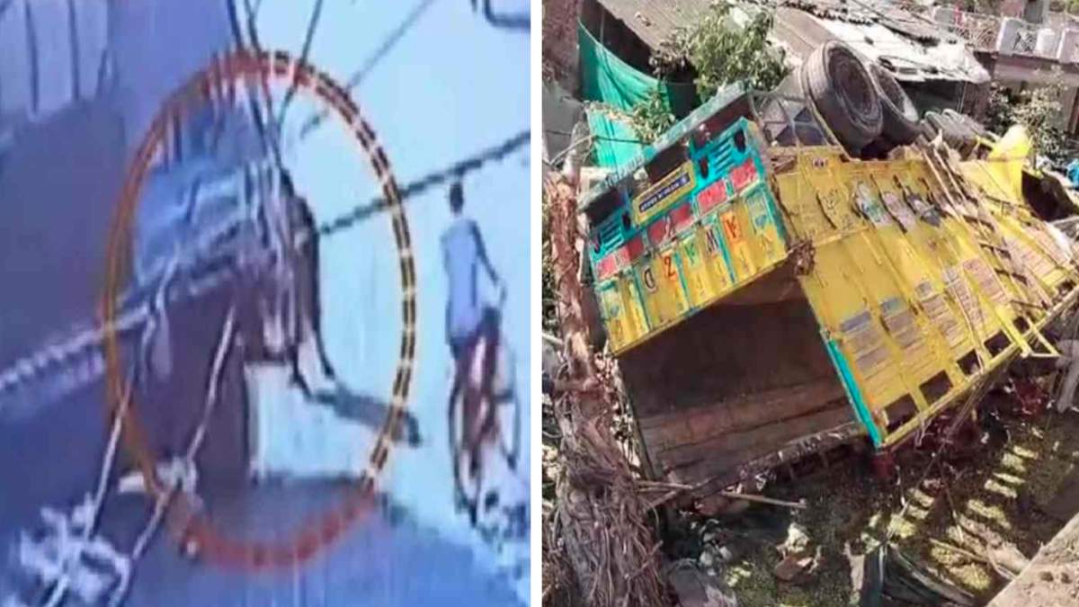 MP में वृद्ध महिला की मौत: तेज रफ्तार ट्रक ने कुचला, इधर अंगूरों से भरा ट्रक पलटा, ग्रामीणों में मची लूट की होड़