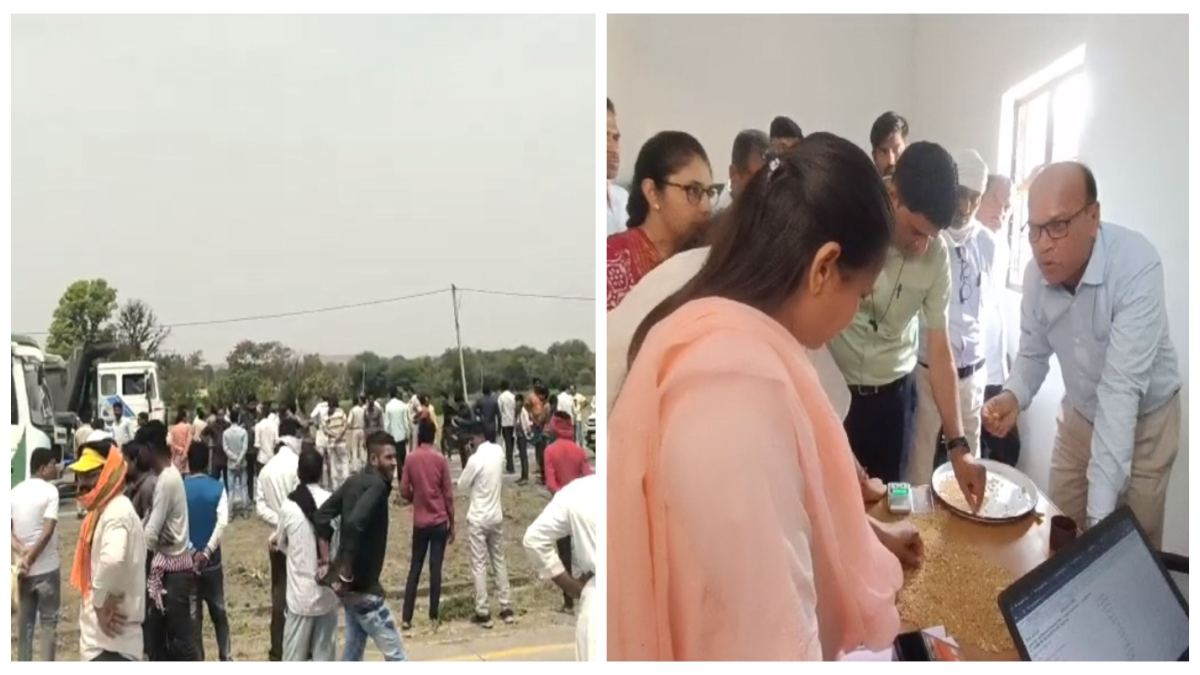आगरा-मुंबई नेशनल हाइवे पर किसानों ने किया चक्काजाम: खरीदी केंद्र पर गेहूं अमानक बताने से नाराज, प्रशासन की समझाइश पर माने