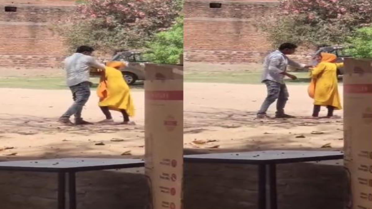 बीच सड़क पत्नी को पीटने का VIDEO: पति ने सरेराह की पिटाई, थाने पहुंचा मामला