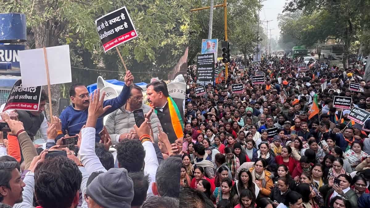 दिल्ली में AAP के खिलाफ भाजपा का प्रदर्शन, वीरेंद्र सचदेवा को लगी चोट