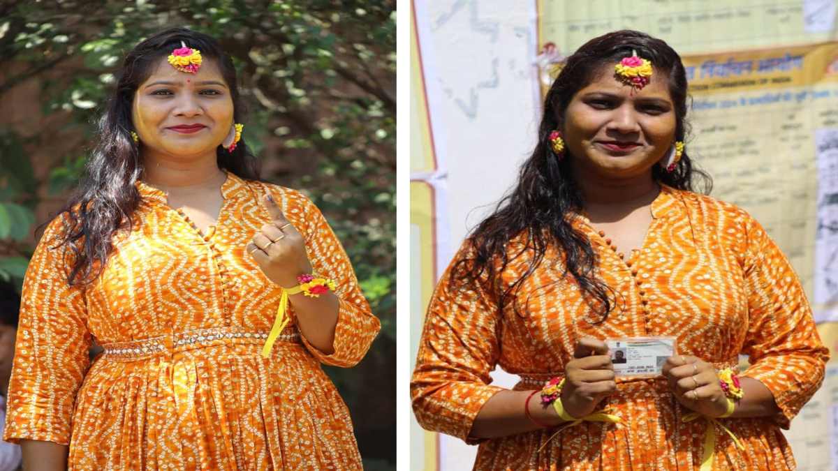 चेहरे पर हल्दी और उंगली पर स्याही: Haldi Ceremony के बीच मतदान करने पहुंची युवती, दिया ये संदेश