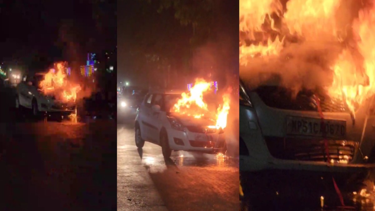 हैरान करने वाला Video: बीच सड़क चलती कार में अचान लगी आग, धू-धूकर जल गई गाड़ी
