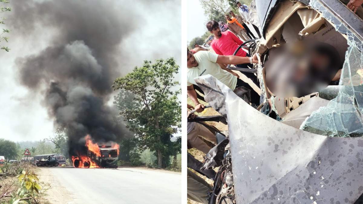 MP Road Accident: ट्रक और कार की टक्कर में एक की मौत, 3 घायल, हादसे के बाद truck में लगी भीषण आग