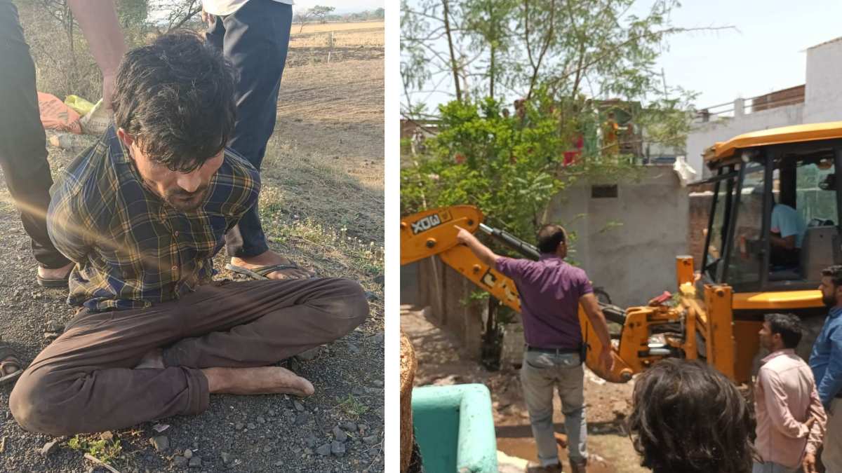 गोमांस तस्करी के आरोपी के घर पर चला बुलडोजर: सुबह ग्रामीणों ने पकड़कर की थी पिटाई, चक्काजाम के बाद प्रशासन ने लिया एक्शन