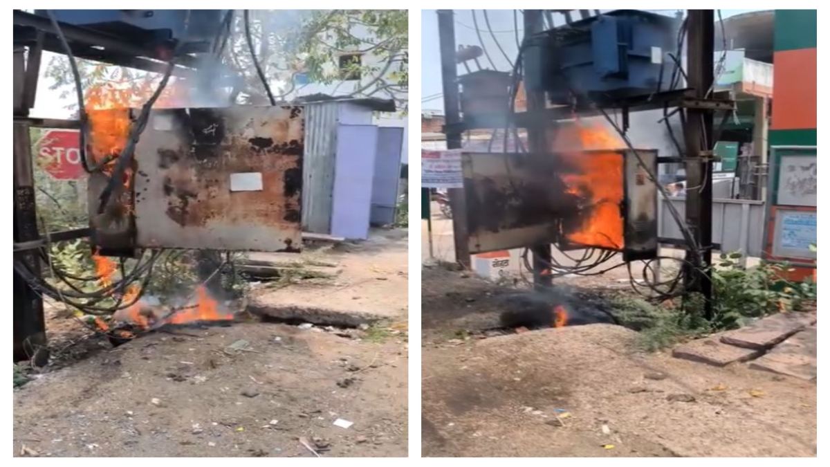 सड़क किनारे डीपी में लगी आग: आधे घंटे तक उठती रही लपटें, बिजली सप्लाई हुई ठप