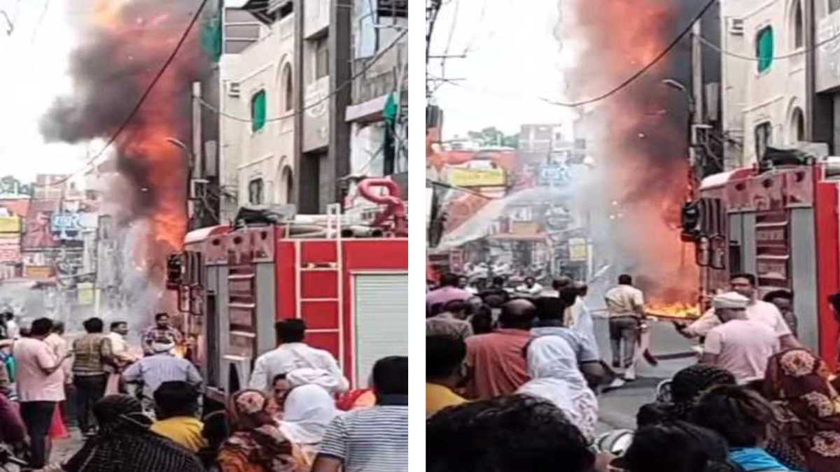 बीच बाजार दुकान में लगी भीषण आग: मची अफरा-तफरी, लाखों का सामान जलकर राख