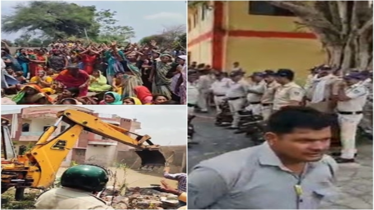 अवैध शराब पकड़ने गई पुलिस टीम पर हमला: आरोपियों के मकान तोड़ने पहुंचा  प्रशासन, महिलाओं ने किया प्रदर्शन 