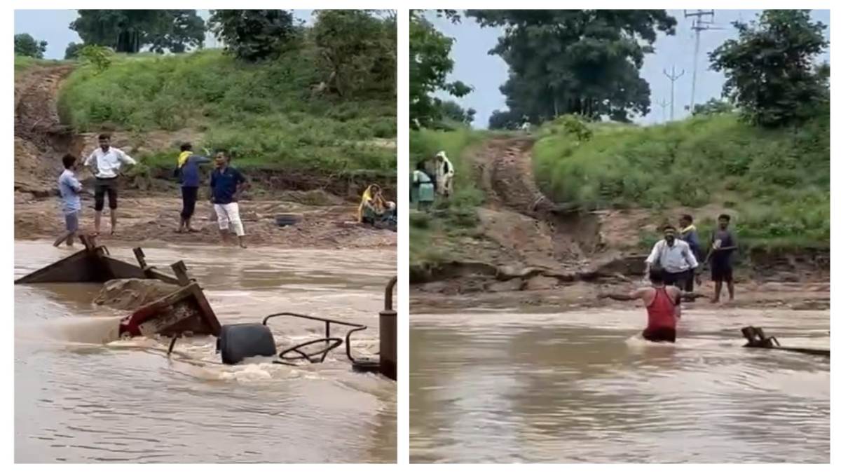 अवैध उत्खनन करना माफियाओं को पड़ा भारी: नदी में अचानक आई बाढ़ में फंसे बदमाश, रेत भरा ट्रैक्टर भी डूबा