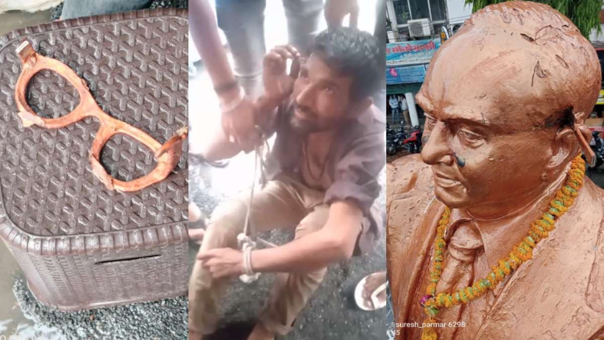 डॉ. अंबेडकर की मूर्ति से छेड़छाड़, चश्मा तोड़ने पर लोगों ने बांधकर की पिटाई, भीम आर्मी ने दिया धरना